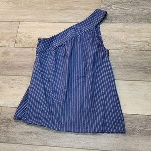 Parker One Shoulder Dark Blue Striped 100% Cotton Top